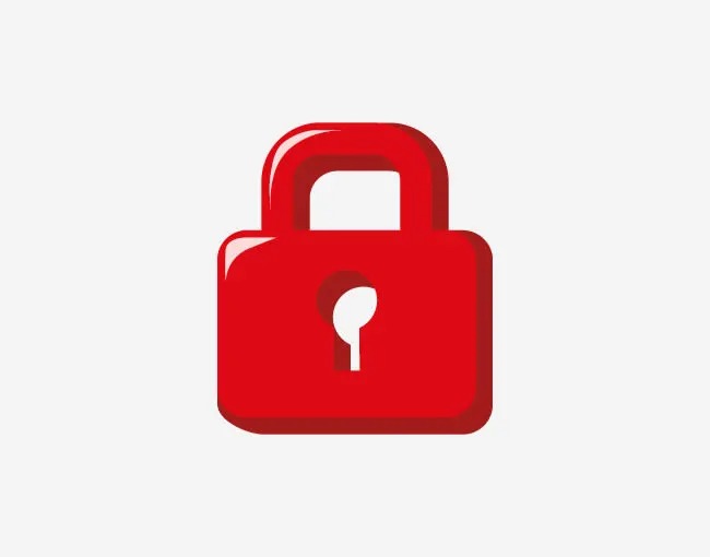 A red padlock with a keyhole is centered on a white background. The padlock appears shiny with rounded edges.