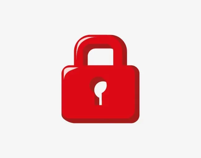 A red padlock with a keyhole is centered on a white background. The padlock appears shiny with rounded edges.
