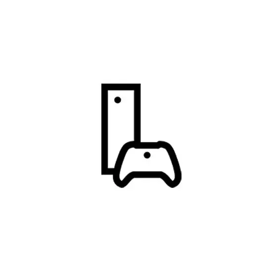 Icône noire sur fond blanc : une console de jeu verticale et une manette.