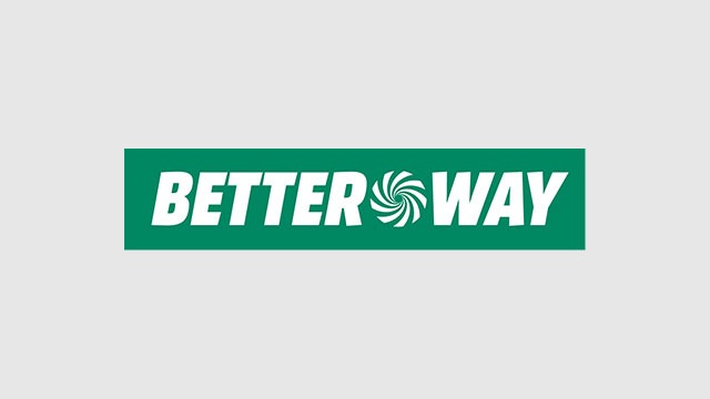 Logo "BETTER WAY" en blanc sur rectangle vert, fond gris clair.