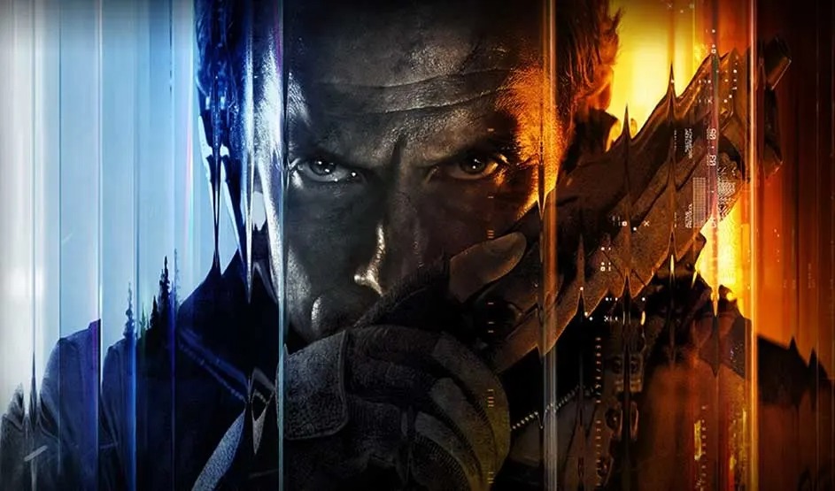 Un soldat tendu avec un couteau sur un fond coloré.