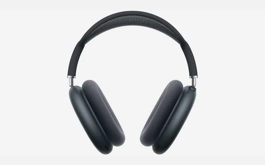 Casque Apple AirPods Max gris foncé avec design supra-auriculaire, bandeau en maille, grands coussinets et finition aluminium premium.