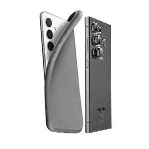 Se muestran diferentes accesorios para smartphone: una funda y un protector para cámara trasera