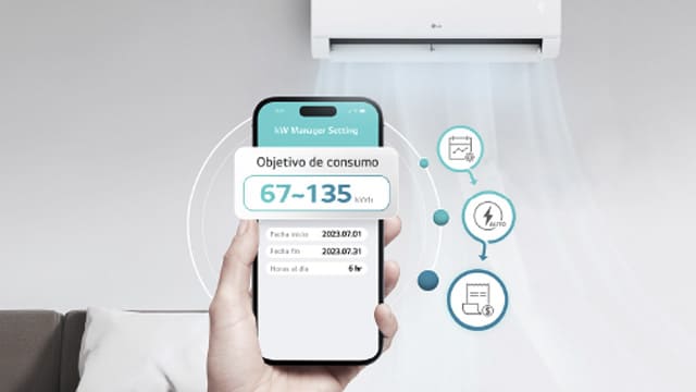 Control del consumo energético del aire acondicionado LG desde el móvil con kW Manager en la app LG ThinQ.
