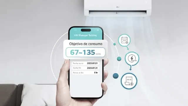 Control del consumo energético del aire acondicionado LG desde el móvil con kW Manager en la app LG ThinQ.