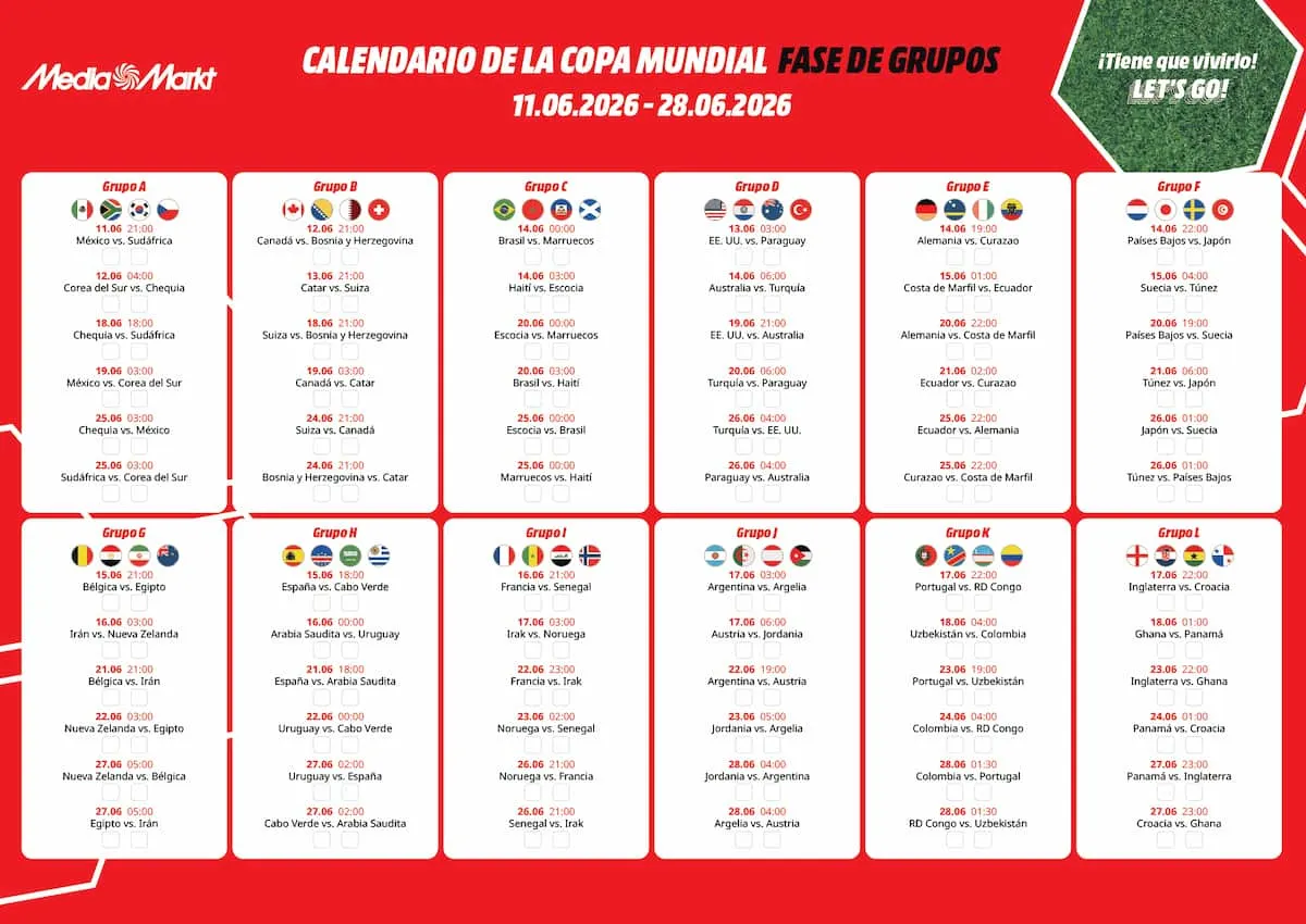 Calendario Mundial fútbol 2026