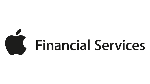 Logotipo de Apple en negro, seguido del texto "Financial Services" también en negro, sobre un fondo blanco.