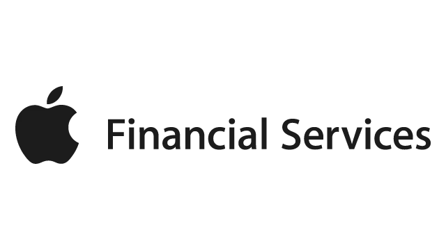 Logotipo de Apple en negro, seguido del texto "Financial Services" también en negro, sobre un fondo blanco.