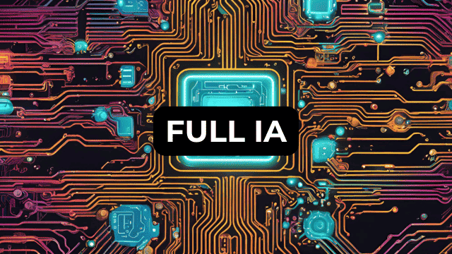 Placa de circuito con chip central brillante y texto “FULL IA”, que simboliza un procesador potenciado por inteligencia artificial.