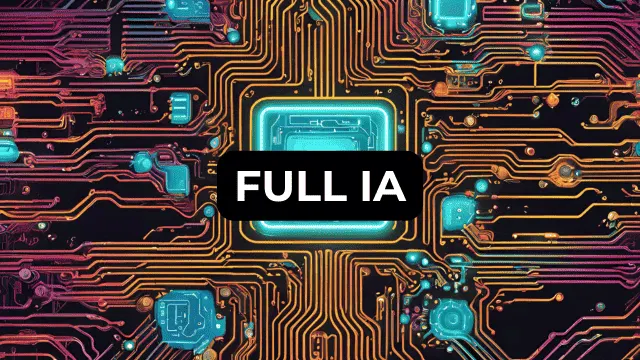 Placa de circuito con chip central brillante y texto “FULL IA”, que simboliza un procesador potenciado por inteligencia artificial.
