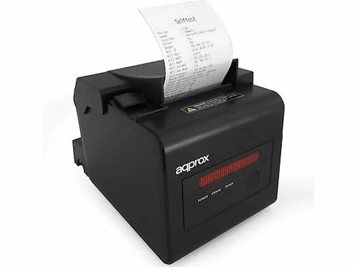 Impresora térmica de etiquetas y tickets en color negro.