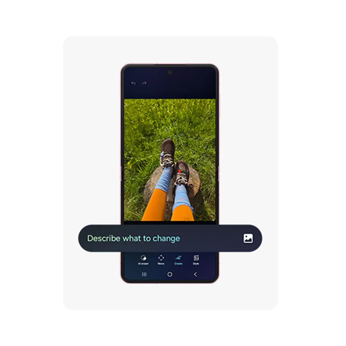 Galaxy Z Flip con Photo Assist para editar una imagen mediante una instrucción de texto.