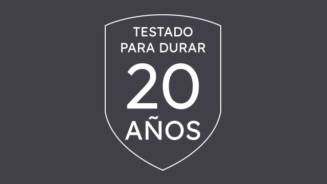 Insignia “Testado para durar 20 años”.