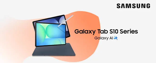Samsung Galaxy Tab S10 Series con S Pen, diseño moderno en pantalla y logo Galaxy AI"