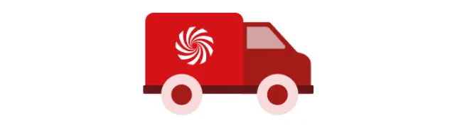 Camión rojo con ruedas blancas. La parte trasera del camión tiene un diseño de remolino blanco.