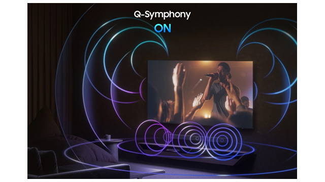 *Comprueba la compatibilidad de Q-Symphony en las especificaciones de la barra de sonido. La barra de sonido se vende por separado.