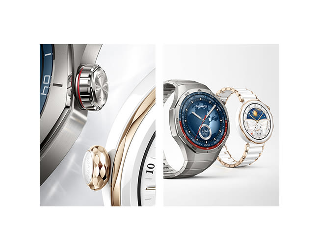 Relojes inteligentes huawei de diseño clásico con esfera redonda y acabados elegantes en metálico, oro y blanco. Estilo análogo con detalles premium.

