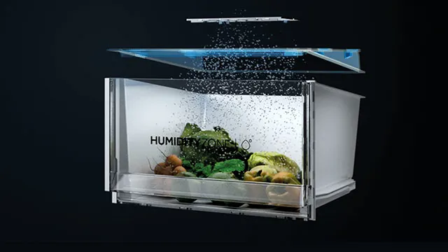 Cajón Humidity Zone con frutas y verduras donde la humedad se distribuye de forma controlada, manteniendo frescura, sabor y propiedades por más tiempo.