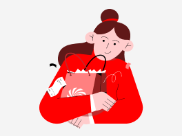 En al imagen aparece una ilustración de una mujer con una bolsa de la compra que acaba de realizar. Esta ilustración representa los pedidos de nuestros usuarios registrados.