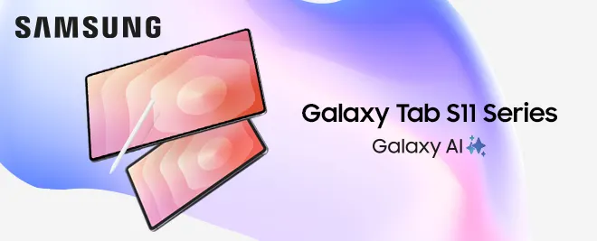 Samsung Galaxy Tab S11 Series con S Pen, diseño moderno en pantalla y logo Galaxy AI.