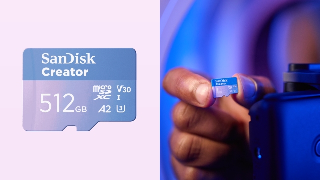 una persona usando una tarjeta sd creator sandisk en una cámara profesional		