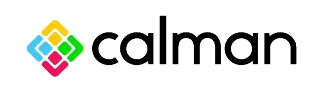Logotipo de "calman". A la izquierda, un icono geométrico con formas azules, amarillas, verdes y rosas. El texto "calman" está en negro.