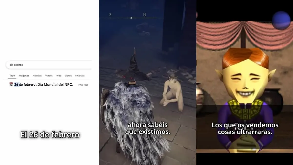 Collage de escenas de NPC: búsqueda del Día del NPC y diálogos que reivindican su existencia.