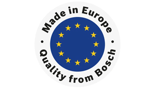 Símbolo de la Unión Europea con los textos "Made in Europe" y "Quality from Bosch"