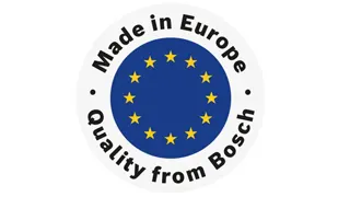 Símbolo de la Unión Europea con los textos "Made in Europe" y "Quality from Bosch"