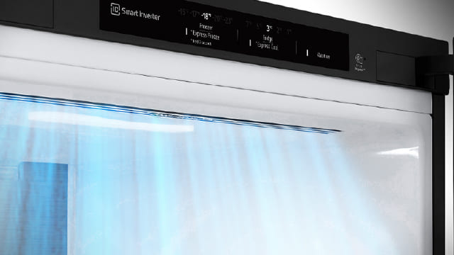 Control de temperatura constante ±0,5°C con fondo de frutas y verduras.