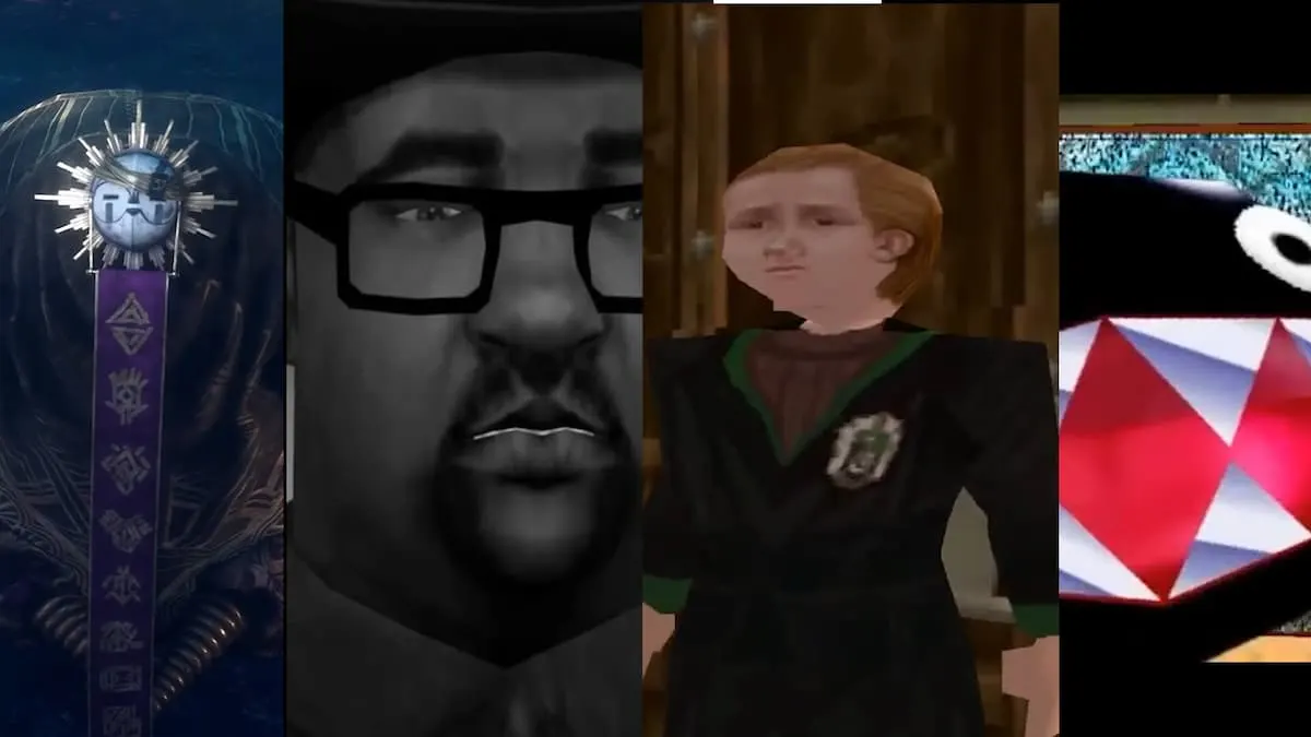 Collage de primeros planos de NPC icónicos de videojuegos clásicos y modernos.