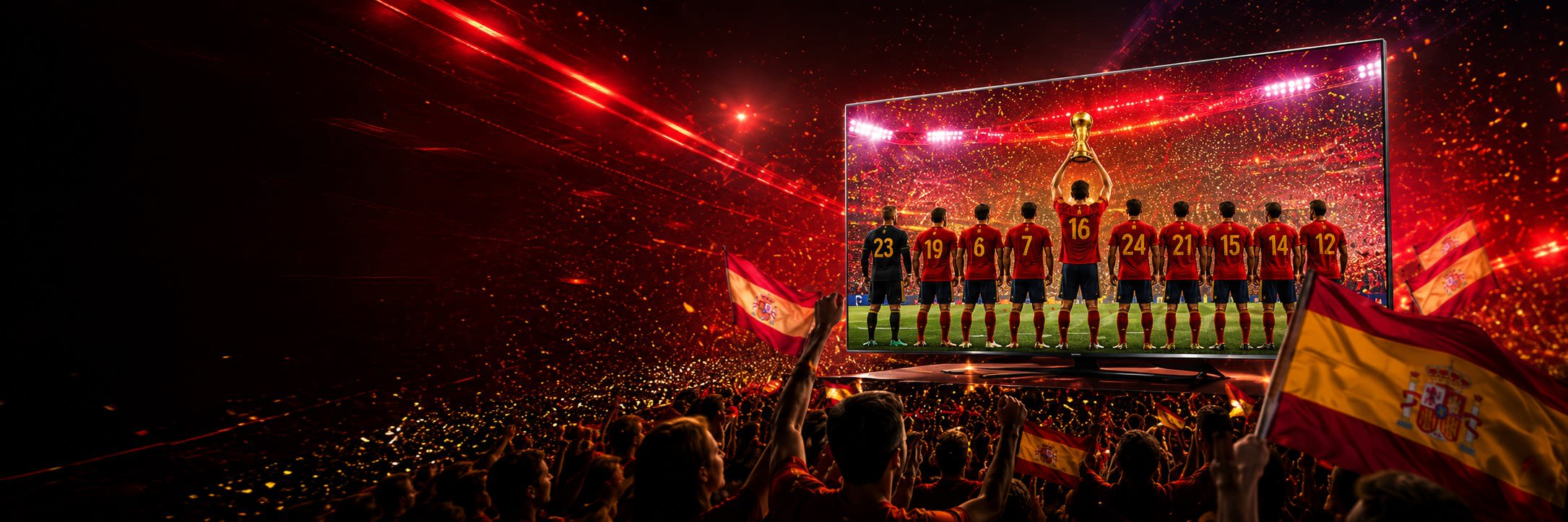 Afición de España celebrando la victoria del Mundial