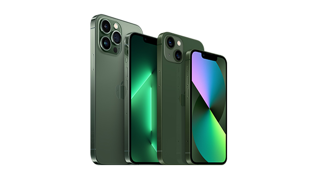 Cuatro teléfonos verdes alineados, con pantallas brillantes que muestran diferentes diseños gráficos.