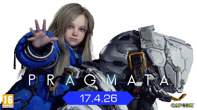 Imagen promocional de Pragmata de Capcom con Diana y un robot en traje espacial azul