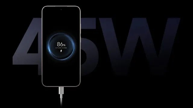 Móvil cargando con "45 W" escrito detrás