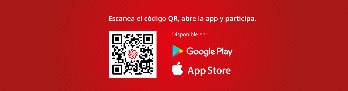 Banner con el código QR: Escanea el código QR que aparece en la imagen, abre la App y participa.