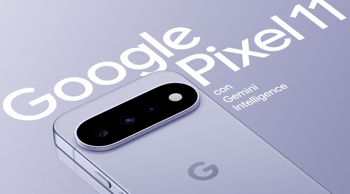 Detalle del reverso del Google Pixel 11 lila: módulo de triple cámara y texto promocional "Google Pixel11" en el fondo.