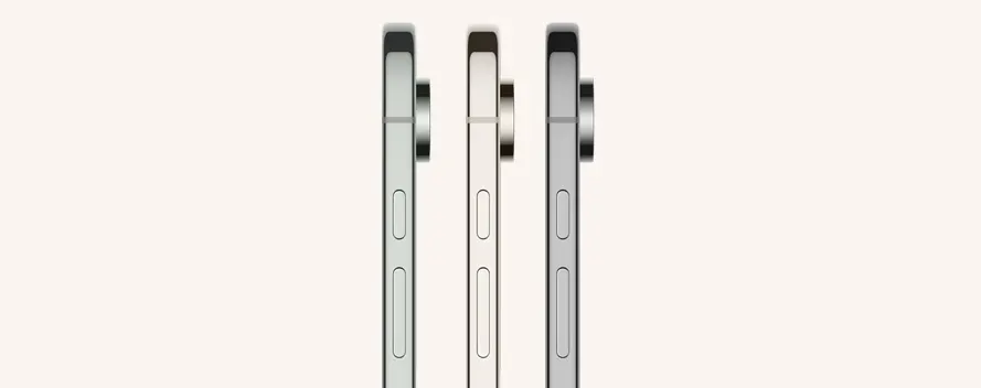 Tres teléfonos verticales muestran los laterales con botones sobre un fondo liso de color claro.