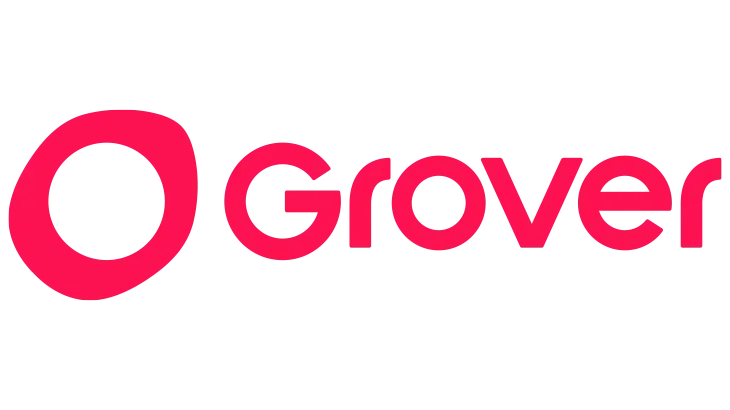 Logotipo de "Grover" en color rosa, con la letra "O" estilizada como un círculo incompleto a la izquierda del nombre.