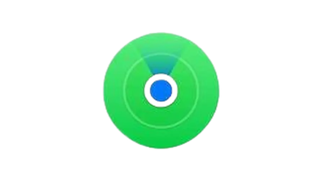 Círculo verde con anillos concéntricos y un centro azul rodeado de blanco, sobre un fondo blanco.