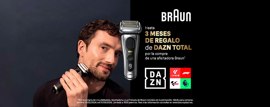 Hasta 3 meses de regalo de DAZN Total por la compra de una afeitadora Braun*.