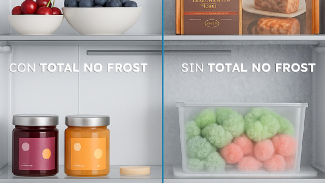 Comparativa de alimentos frescos vs. con escarcha en nevera.