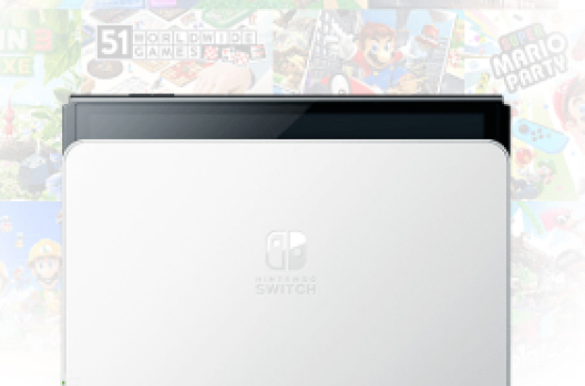 Dispositivo rectangular blanco y negro con fondo de juegos difuminado.