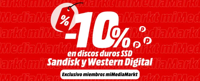 Ahorra un 10% en discos duros SSD Sandisk y Western Digital, promoción exclusiva para miembros miMediaMarkt.