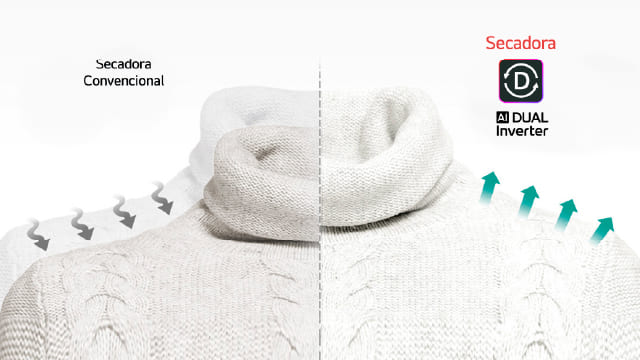 Comparativa: secadora convencional vs Dual Inverter, menos arrugas a la derecha.