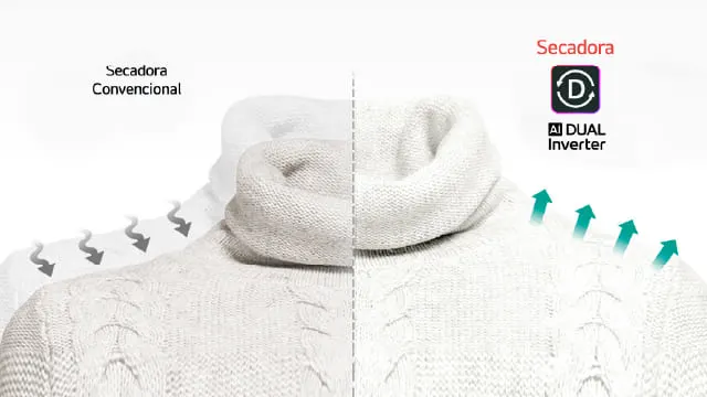 Comparativa: secadora convencional vs Dual Inverter, menos arrugas a la derecha.