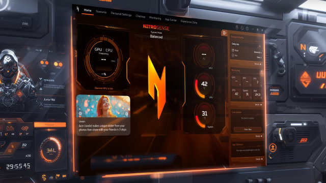 Visión aplicación NitroSense con logo Nitro en color naranja