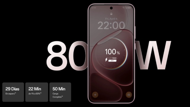 Móvil cargando con "80 W" detrás escrito
