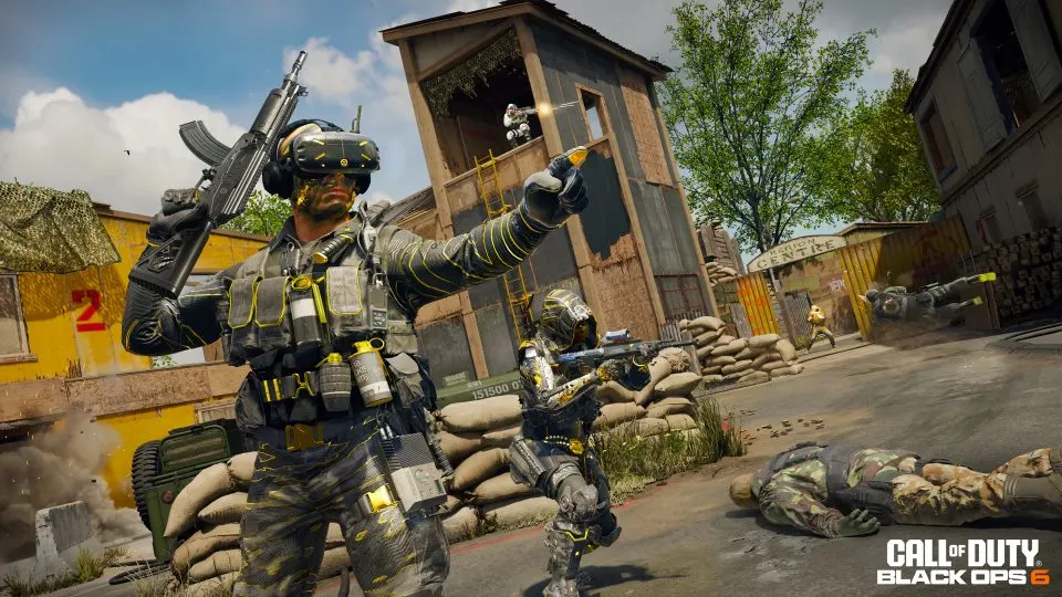 Escena de combate en Call of Duty: Black Ops 6 con soldados armados.