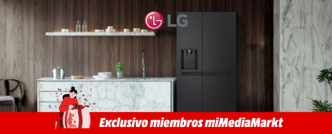 Cocina con americano gris oscuro LG y un enunciado de exclusivo miembros de miMediaMarkt.